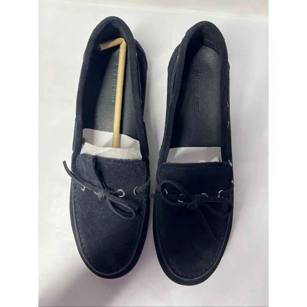 Everlane Dark Navy Suede Boat Shoes Womens Size 8 NWB Minimalist Loafers Flats